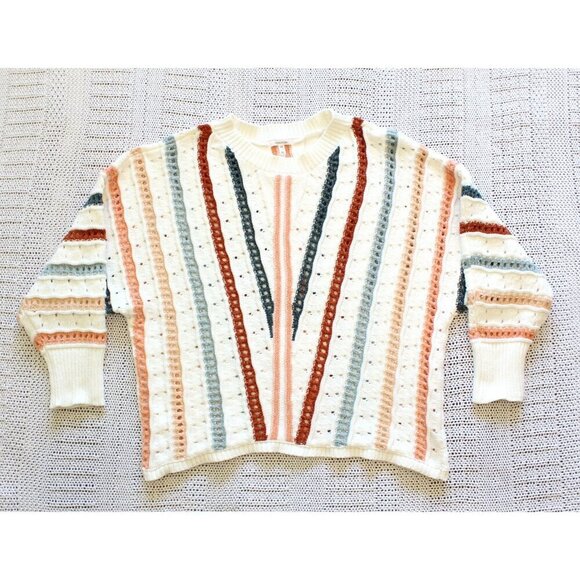 Maurices Chenille Stripped Dolman Sweater Multicolor Crochet Size XL Cozy Comfy - Picture 7 of 9